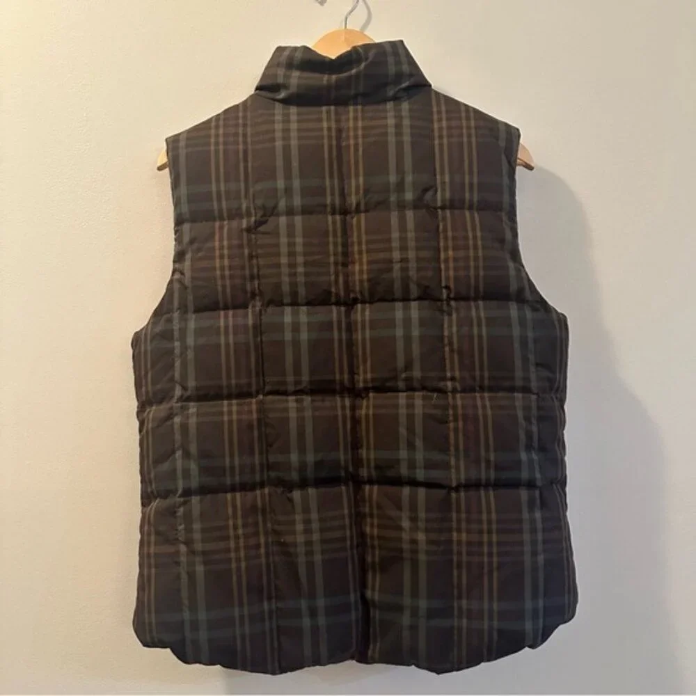 Ralph Lauren Reversible Puffer Vest Jacket Orange Brown Check Medium Cabincore